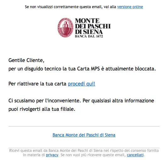 Phishing Su Monte Dei Paschi Di Siena Errata Comunicazione