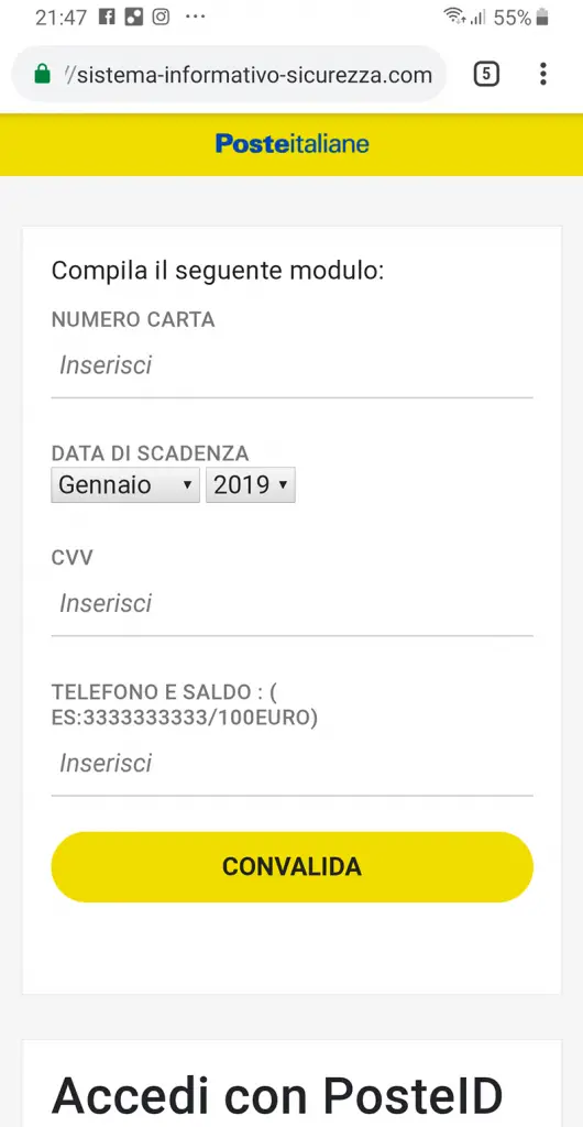 Poste Italiane, nuovo phishing via SMS 3